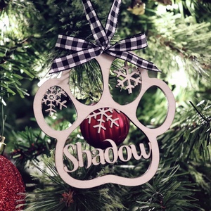 Personalized Pet Name Paw Christmas Ornament (Dog, Cat & Memorial Options)